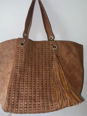 Steve Madden perforated cognac bag-in-bag tote in vegan leather